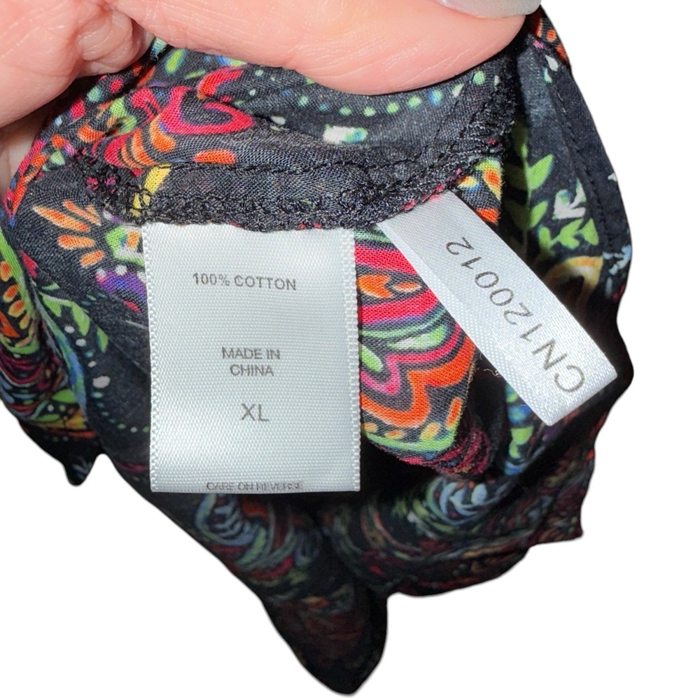 Soho Jeans Boho Paisley V-Neck Blouse XL Vibrant Festival Roll-Tab Top - Picture 9 of 9